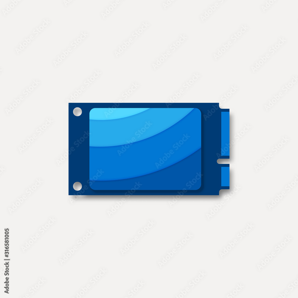 Poster solid state drive blue colored material design vector icon / settings menu / shop product thumbnail
