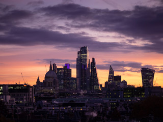 Epic dawn sunrise landscape cityscape over London city sykline looking East along River Thames