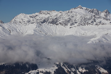 Mountain view from the top of Chruez mountain, Luzein, Switzerland, Europe