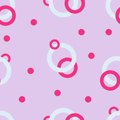 Vector illustration. Bright fun background. Circles, rings pink, blue, lilac. For printing on children's clothing, bags, book covers.