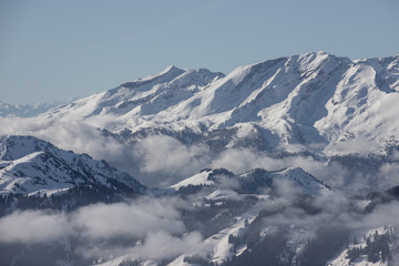 Fototapeta na wymiar Mountain view from the top of Chruez mountain, Luzein, Switzerland, Europe