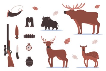 Vector illustration of set of beautiful forest wild animal with