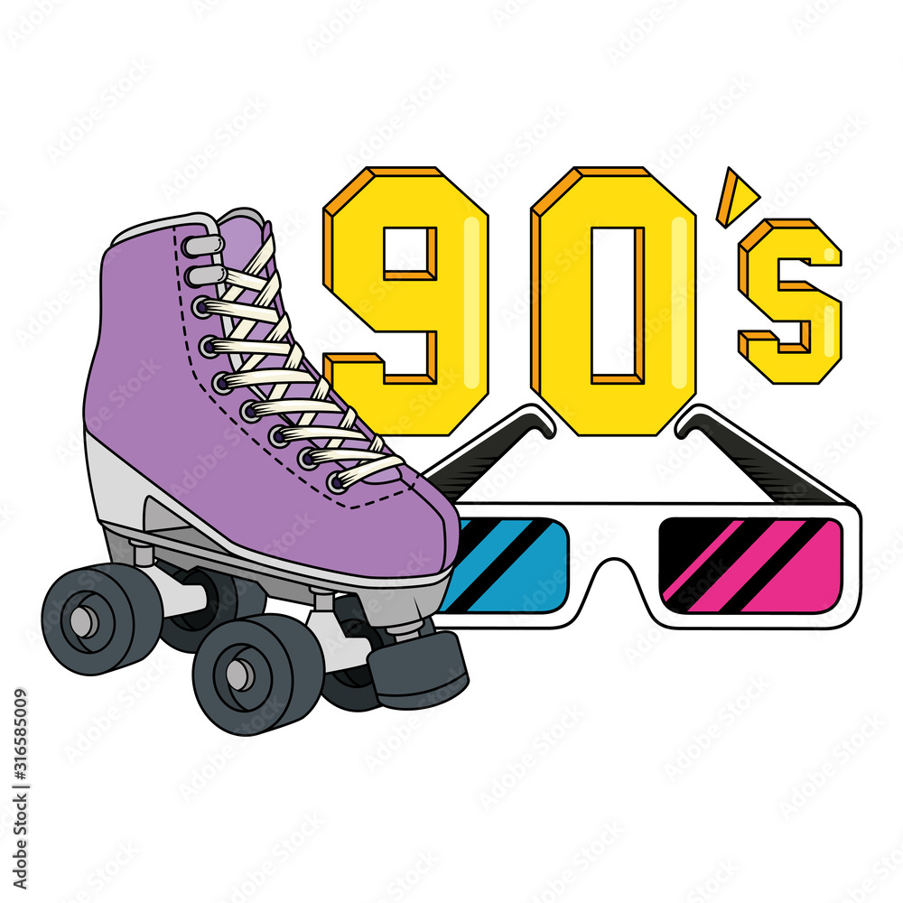 Wall mural roller skate with glasses nineties retro style