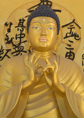 golden statue of buddha in leh, ladakh