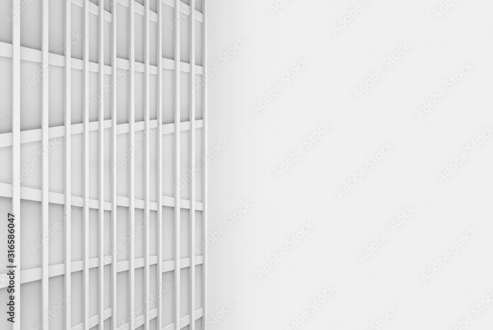 Poster 3d rendering. perspective view of modern light gray rectangle shape pattern wood wall design backgro