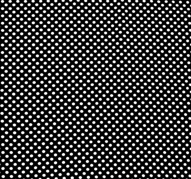 white and black polka-dot pattern of white dots on black background.
