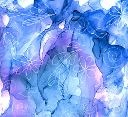 Texture alcohol ink cyan blue texture for background or design smoke stains splash