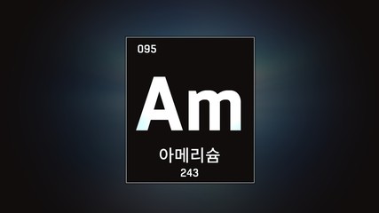 3D illustration of Americium as Element 95 of the Periodic Table. Grey illuminated atom design...
