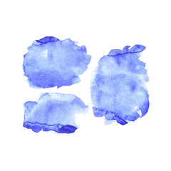 Texture watercolor stains blue isolated object on white background for background or design.