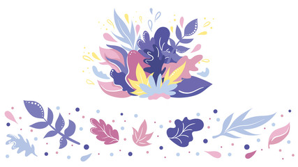 Fototapeta premium Set of abstract spring leaves on white background, hand drawn design elements. Simple cartoon flat style. Vector flat illustration 