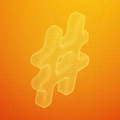 Hashtag icon. Concept of social media, micro blogging PR and popularity. Wireframe low poly mesh vector illustration