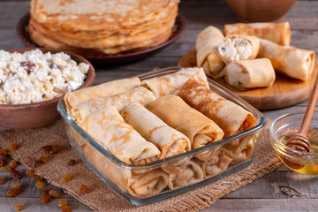 Thin pancakes with fillings