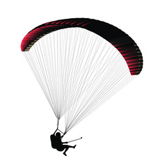 Silhouette of flying paraglider take a selfie with action camera on a white background. Vector illustration, EPS 10.
