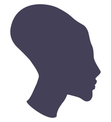 Profile of a girl with an elongated skull in the Egyptian style. Sign, silhouette.