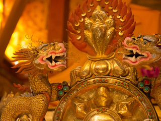 dragon golden sculptures in a temple in ladakh