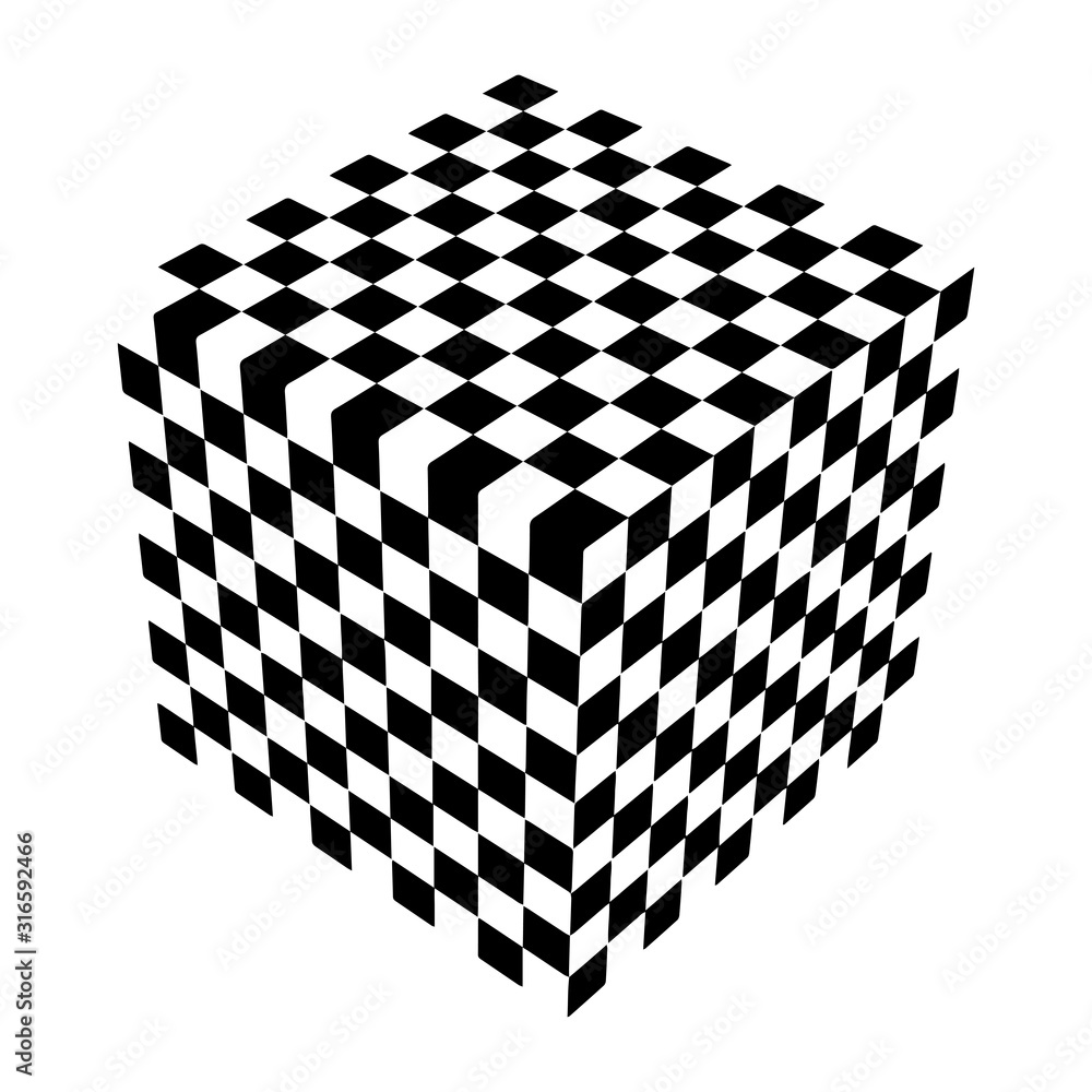 Aufkleber optical illusion cube. chess board. abstract 3d black and white illusions. horizontal lines stripes 