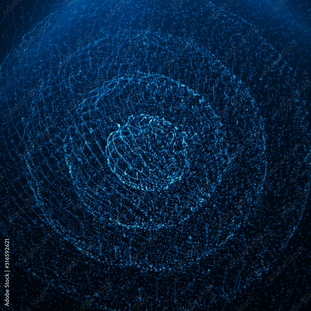 Poster abstract 3d sphere. sphere with twist lines. glowing lines twisting logo design. outer space object.