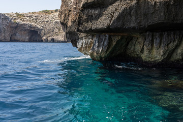 beautiful view of the rock in the sea in Malta. water of turquoise and blue