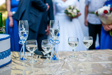 champagne in the wineglasses on the table