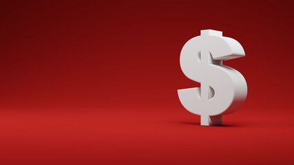 White 3d dollar sign isolated on red background perfect for presentations