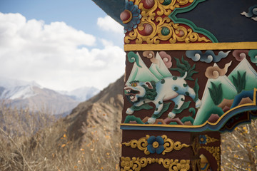Buddhist paintings on the wall in Hemish monastery,  ladakh
