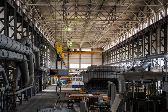 Aluminum plant. aluminum smelting bucket. Safe environmental high-tech processes. Modern smelter. Melting furnace