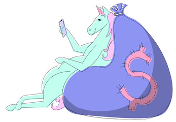 Unicorn enjoying the growth of the successful startup