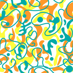 Naklejka premium Funky sunny abstract shapes seamless pattern. Colorful summer background