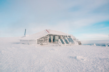 Winter weather station on top of mountain