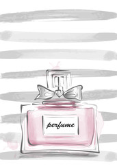 Perfume bottle with bow vector illustration female template