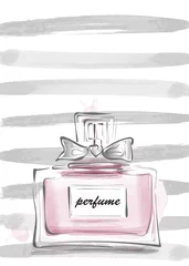 Rolgordijnen Babykamer Parfumflesje met strik vector illustratie vrouwelijke sjabloon