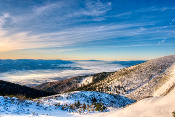 winter mountains dramatic colorful sunrise panorama from mala fatra . slovakia