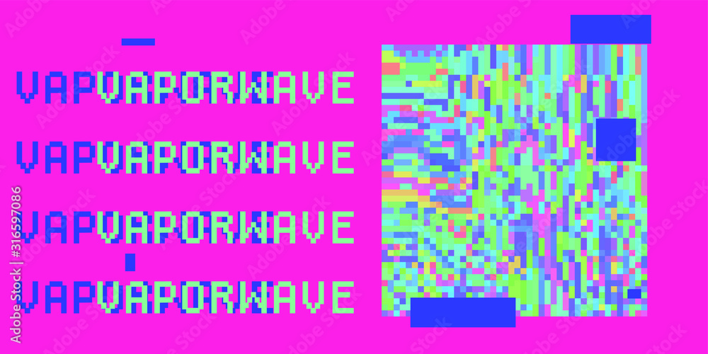Poster Abstract webpunk and vaporwave style background with pixelated glitched screen. Generative computer art.