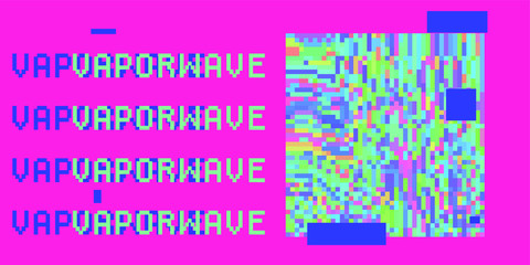 Abstract webpunk and vaporwave style background with pixelated glitched screen. Generative computer art.