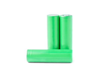 Rechargeable battery recycling concept. 18650 batteries Isolated on a white background....