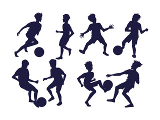 Set of silhouettes of football players. Vector illustration