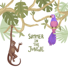 Tropical trees and animals. Frame for your design. Vector illustration