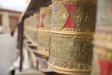 buddhist prayer wheels in ladakh, India