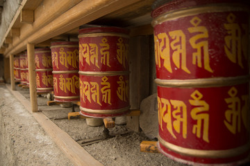 buddhist prayer wheels in ladakh, India