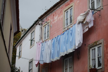 Sintra, Portugal - October 16, 2012: clothes hanging on the clothesline