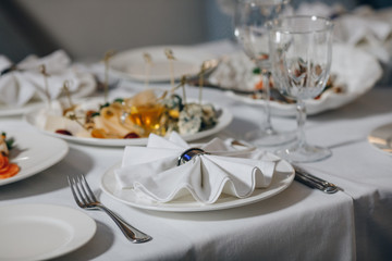 luxury tableware beautiful table setting in restaurant