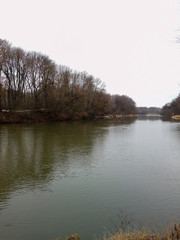 Snowless warm winter. The river, not bound by ice, and trees growing on the Bank, not dusted with snow. Bleak landscape