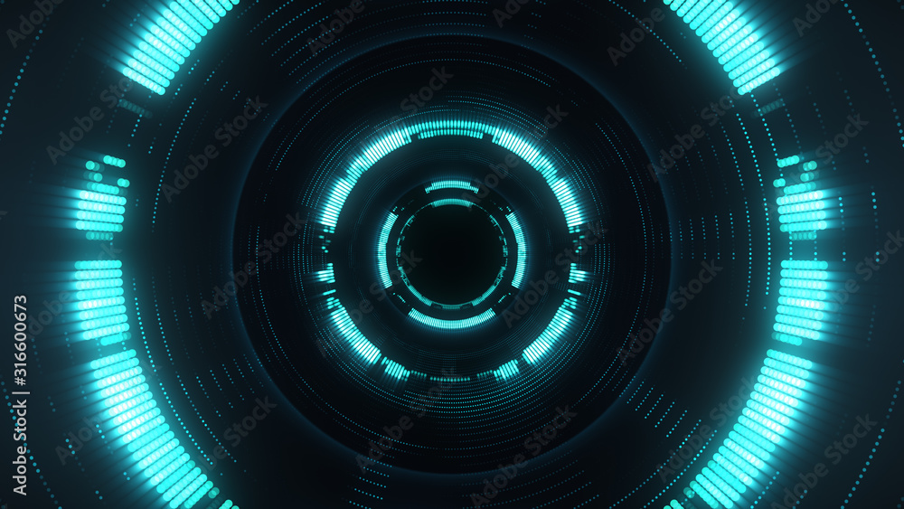 Poster abstract technology background with round digital tunnel. virtual space with futuristic circle textu
