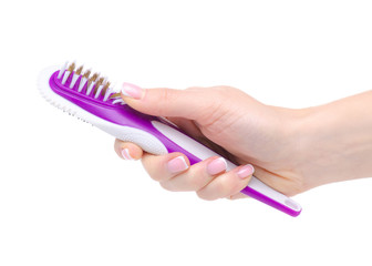 Shoe brush for cleaning shoes in hand on white background isolation