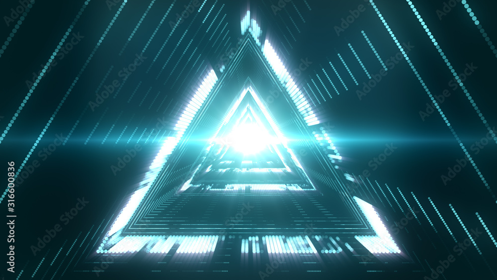 Poster technology portal background with abstract digital data and a blight light in the center. informatio