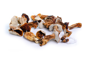 Dried mushrooms food on white background isolation