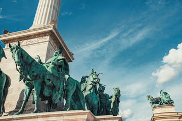 Fototapeta na wymiar Symbolic sculpture of the Peace on the Hero Square Millennium Memorial in Budapest, Hungary