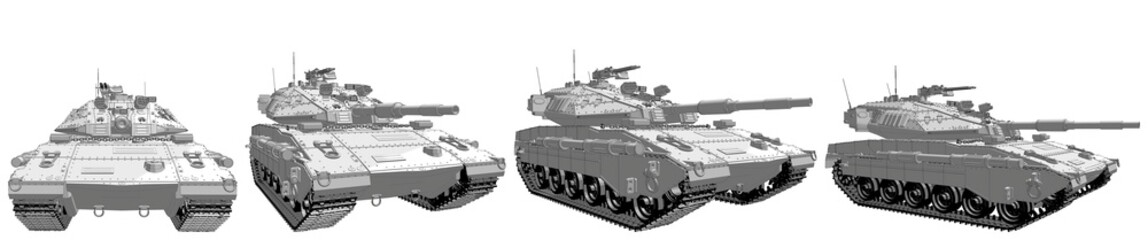 Military 3D Illustration of cartoon style rendered and outlined isolated 3D tank with not existing design, detailed victory day concept