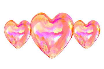 Colorful soap bubble in shape of heart on white background, isolated