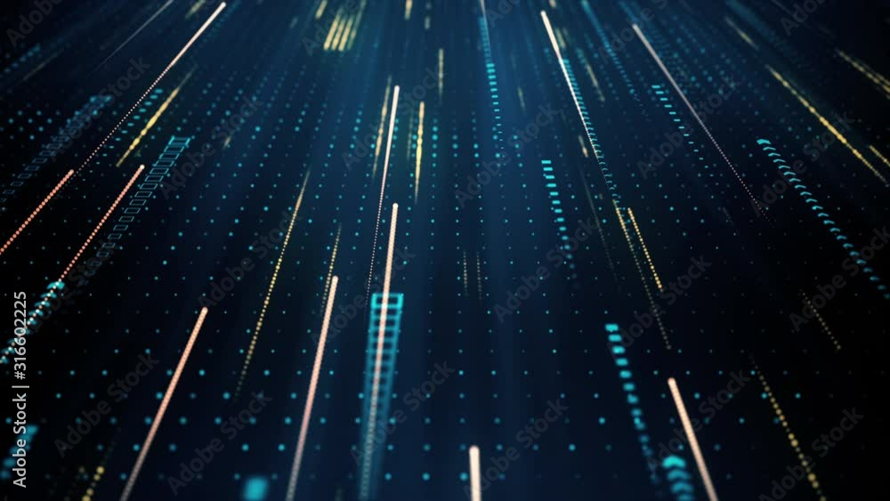 Poster abstract technology background with digital particles motion. sci-fi futuristic texture with light t